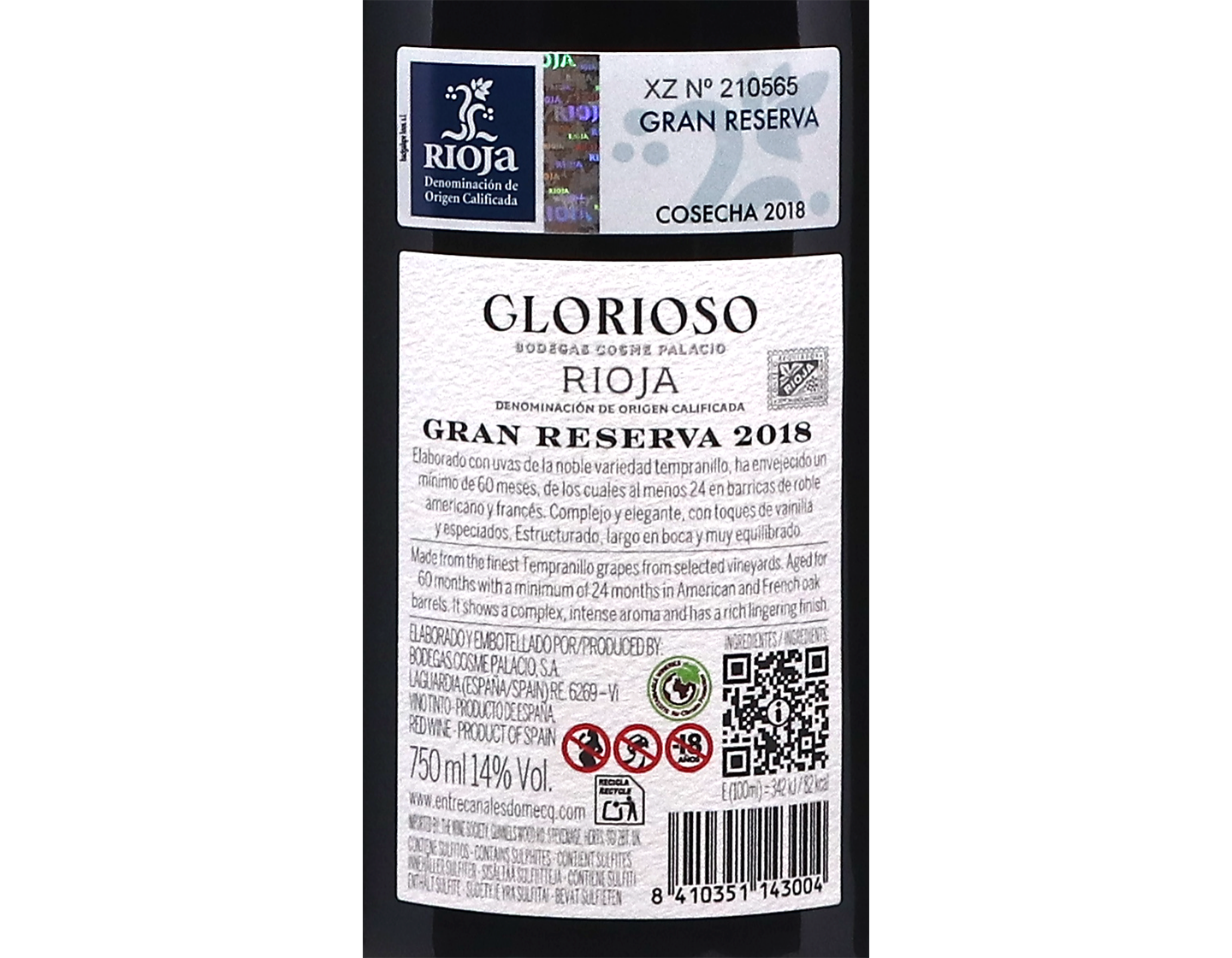 Glorioso Gran Reserva, Rioja 2018