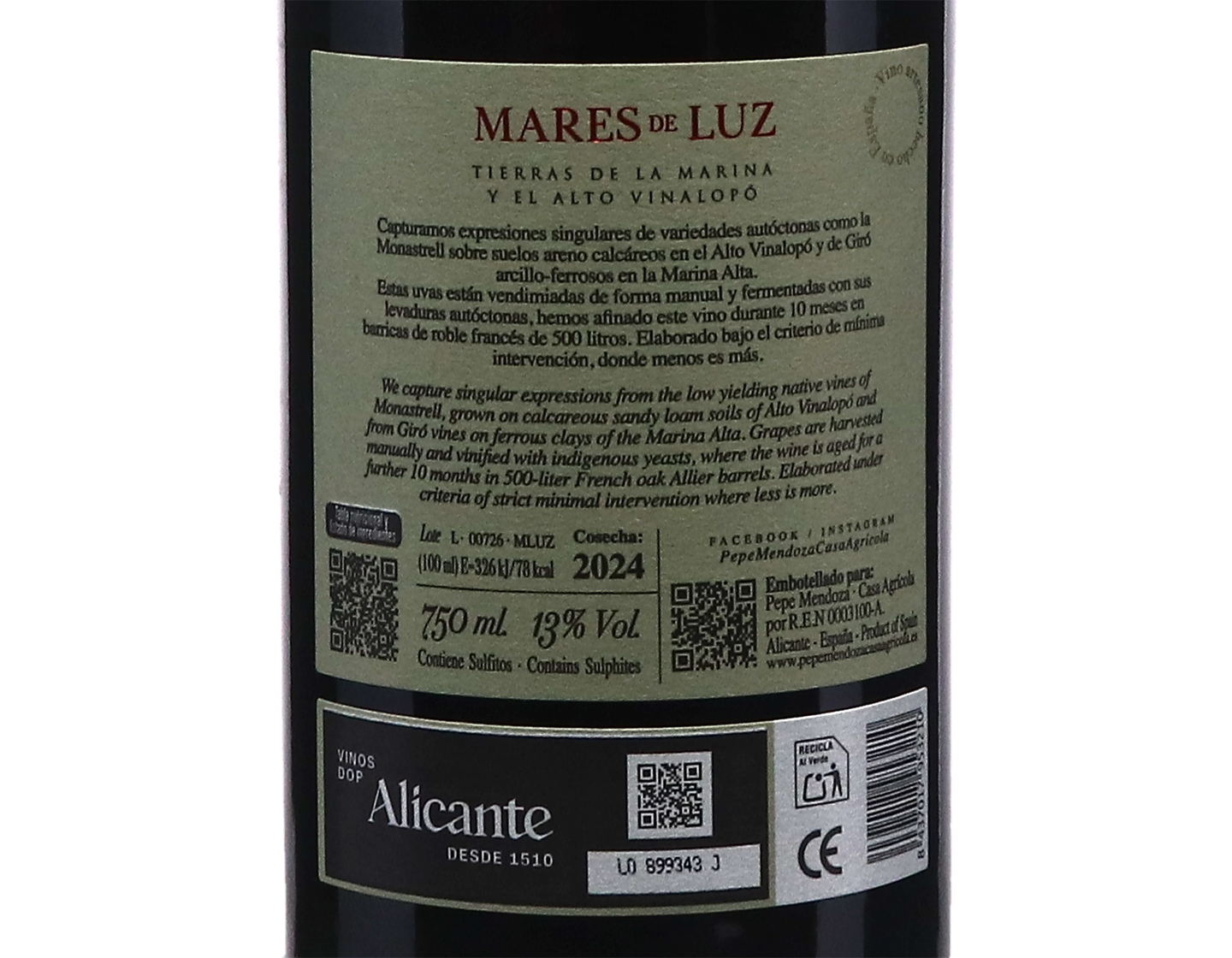 Pepe Mendoza Mares de Luz Giro Monastrell Alicante 2024