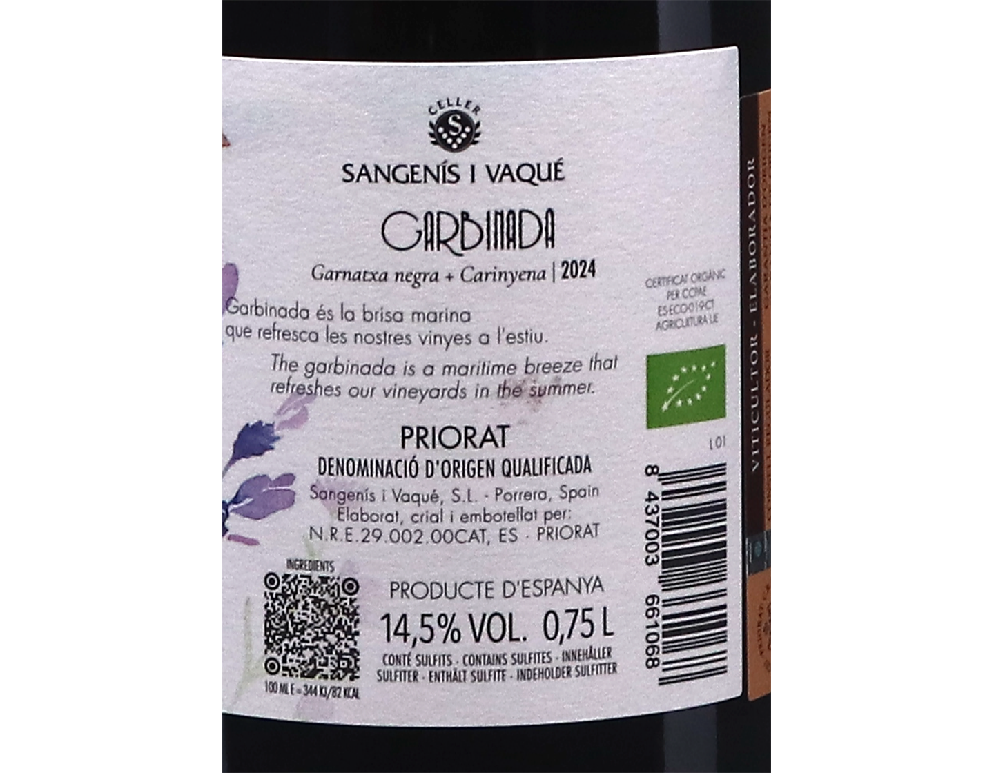 Sangenis I Vaque Garbinada Priorat 2024 ORGANIC