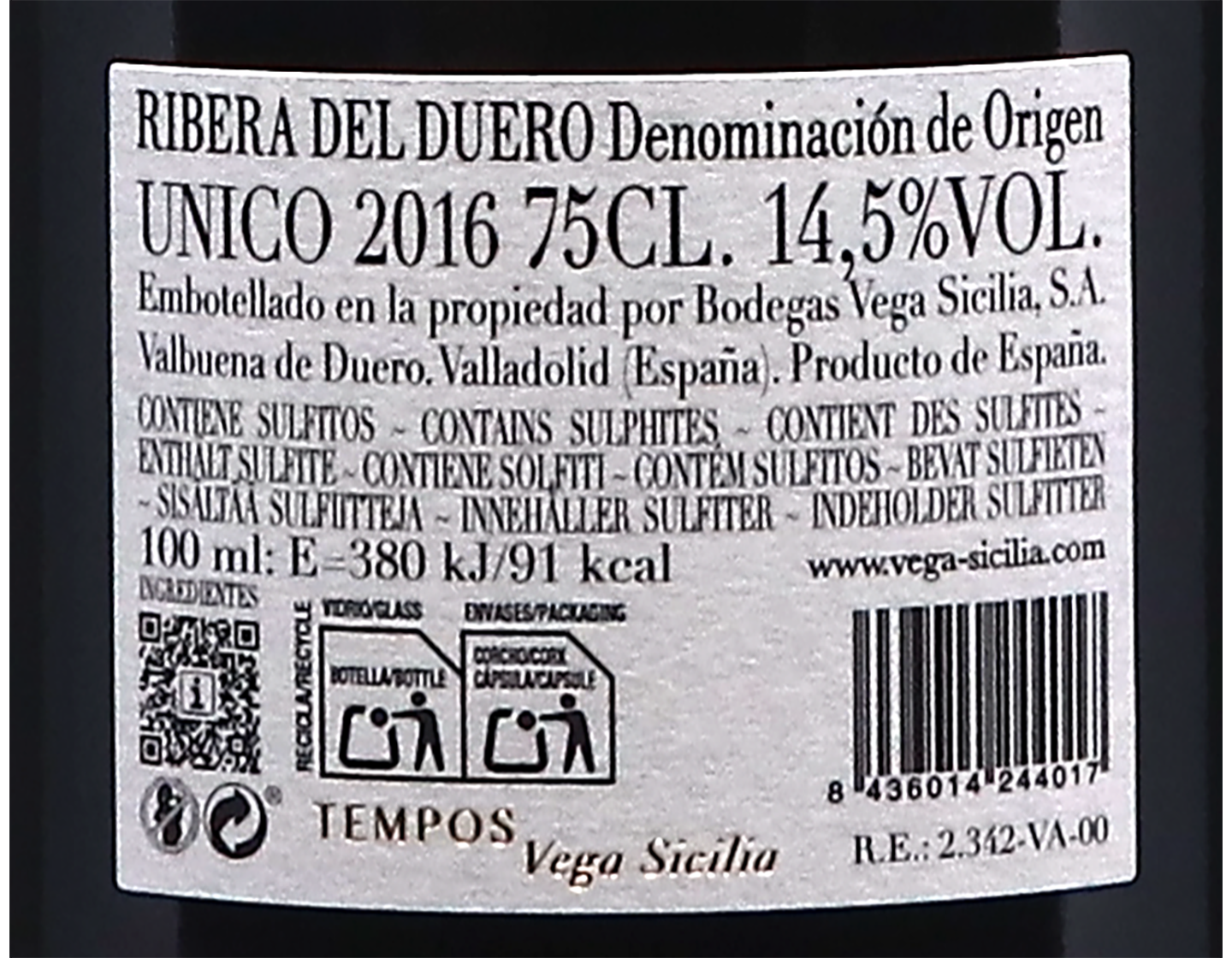 Vega Sicilia Unico Ribera del Duero 2016