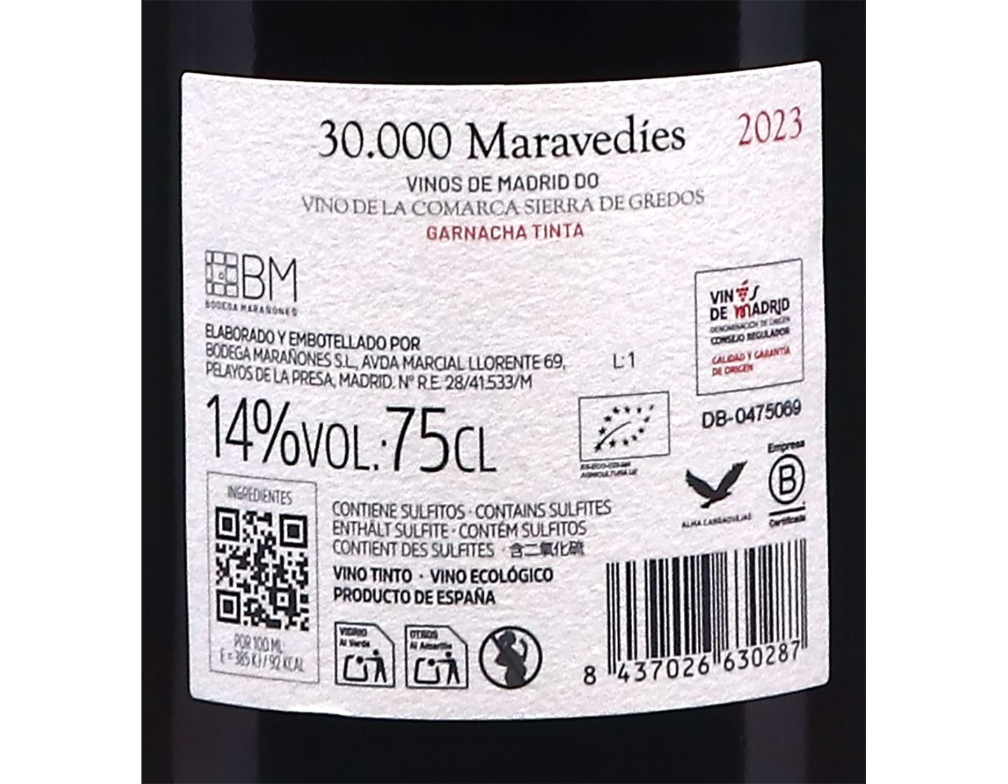 Maranones 30K Maravedies Garnacha Vinos de Madrid 2023