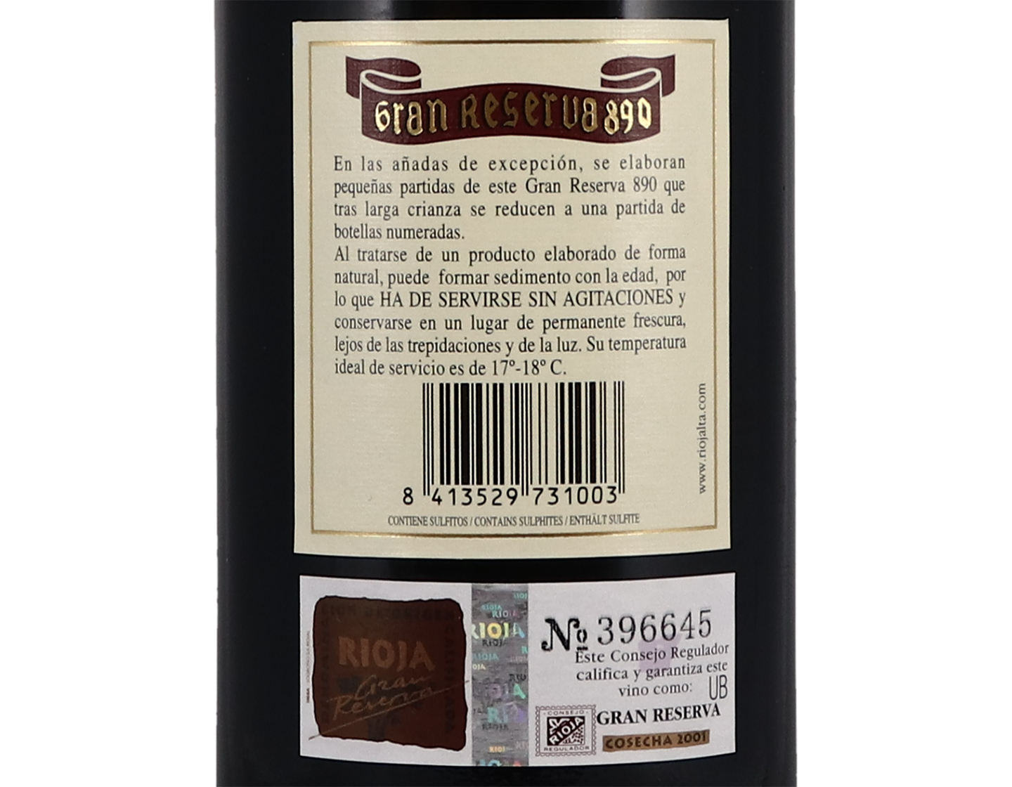 La Rioja Alta 890 Seleccion Especial Gran Reserva 2001
