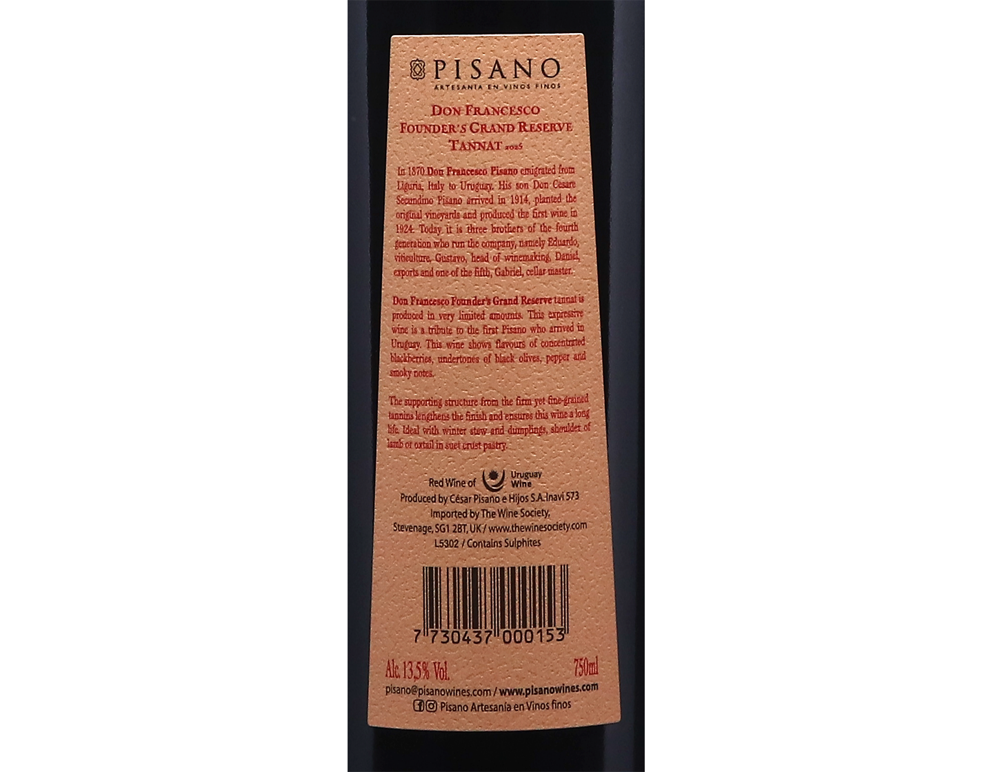 Pisano Don Francesco Founders Gran Reserve Progreso Tannat 2025