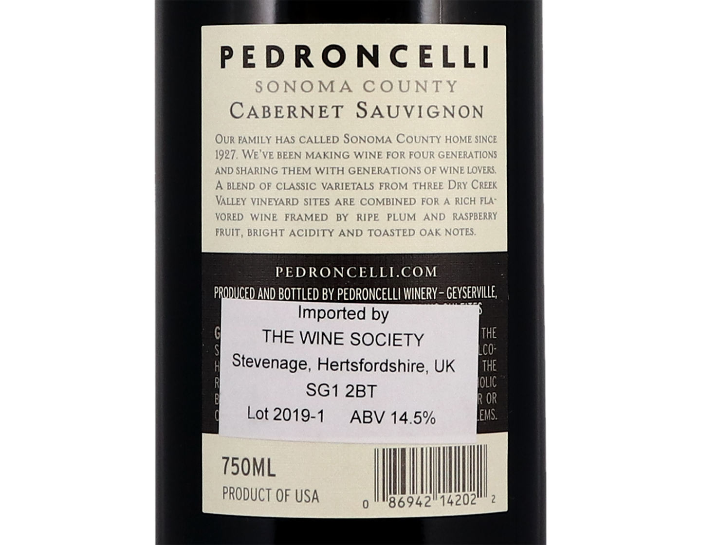 Pedroncelli Dry Creek Valley Sonoma County Cabernet Sauvignon 2019