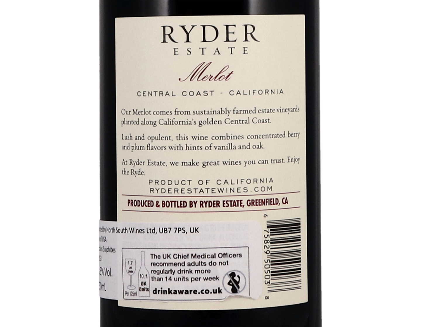 Ryder Estate Central Coast California Merlot 2019