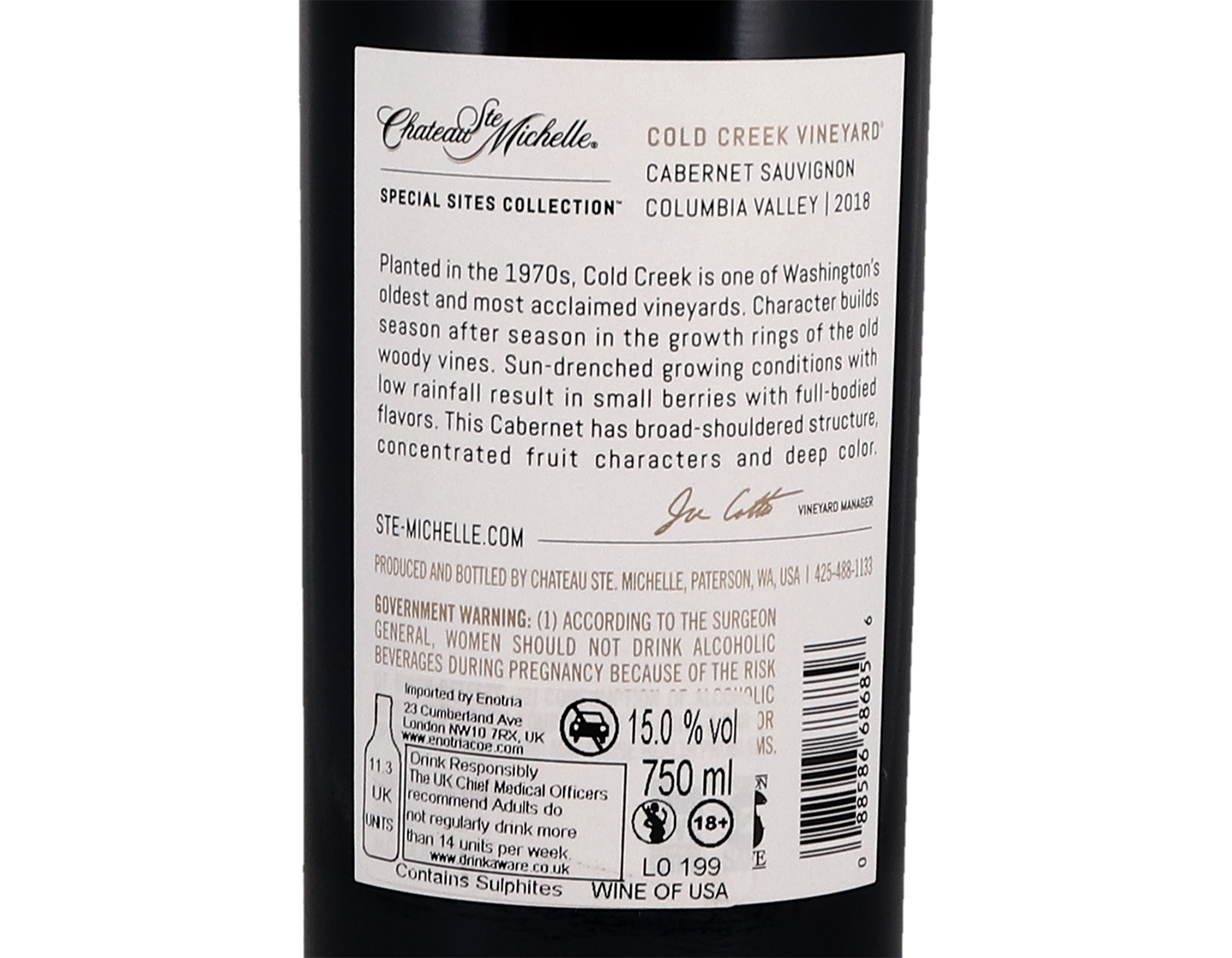 Cold Creek Vineyard Columbia Valley Cabernet Sauvignon 2018