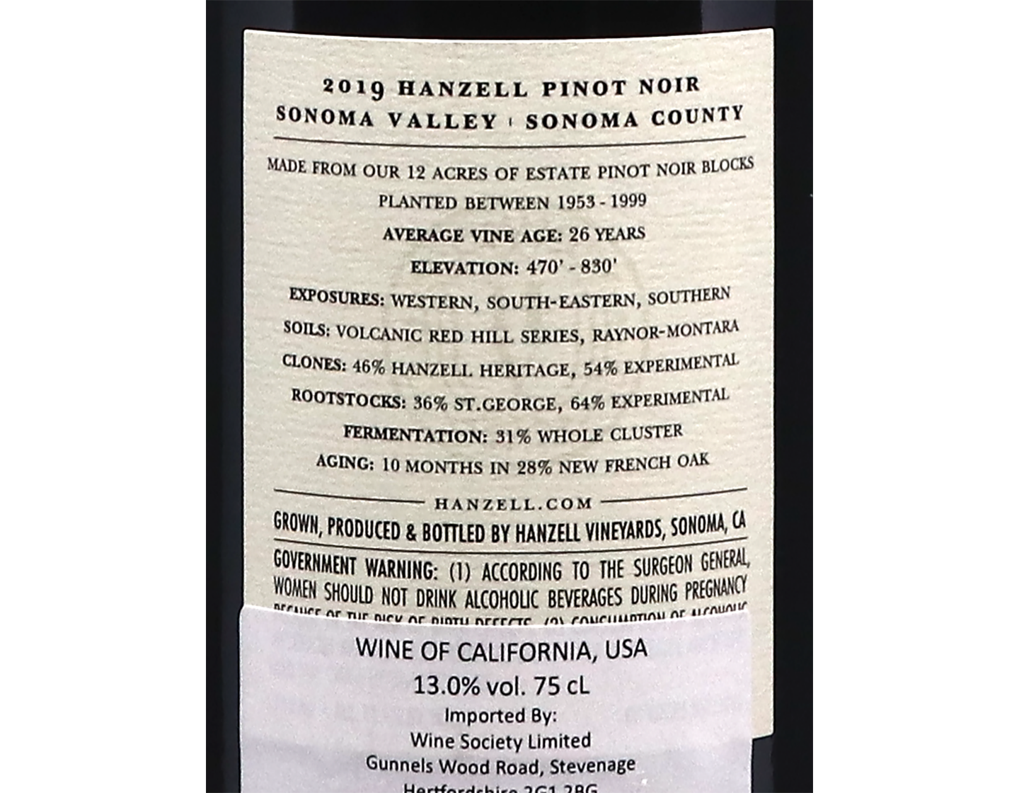 Hanzell Vineyards Sonoma County Pinot Noir 2019