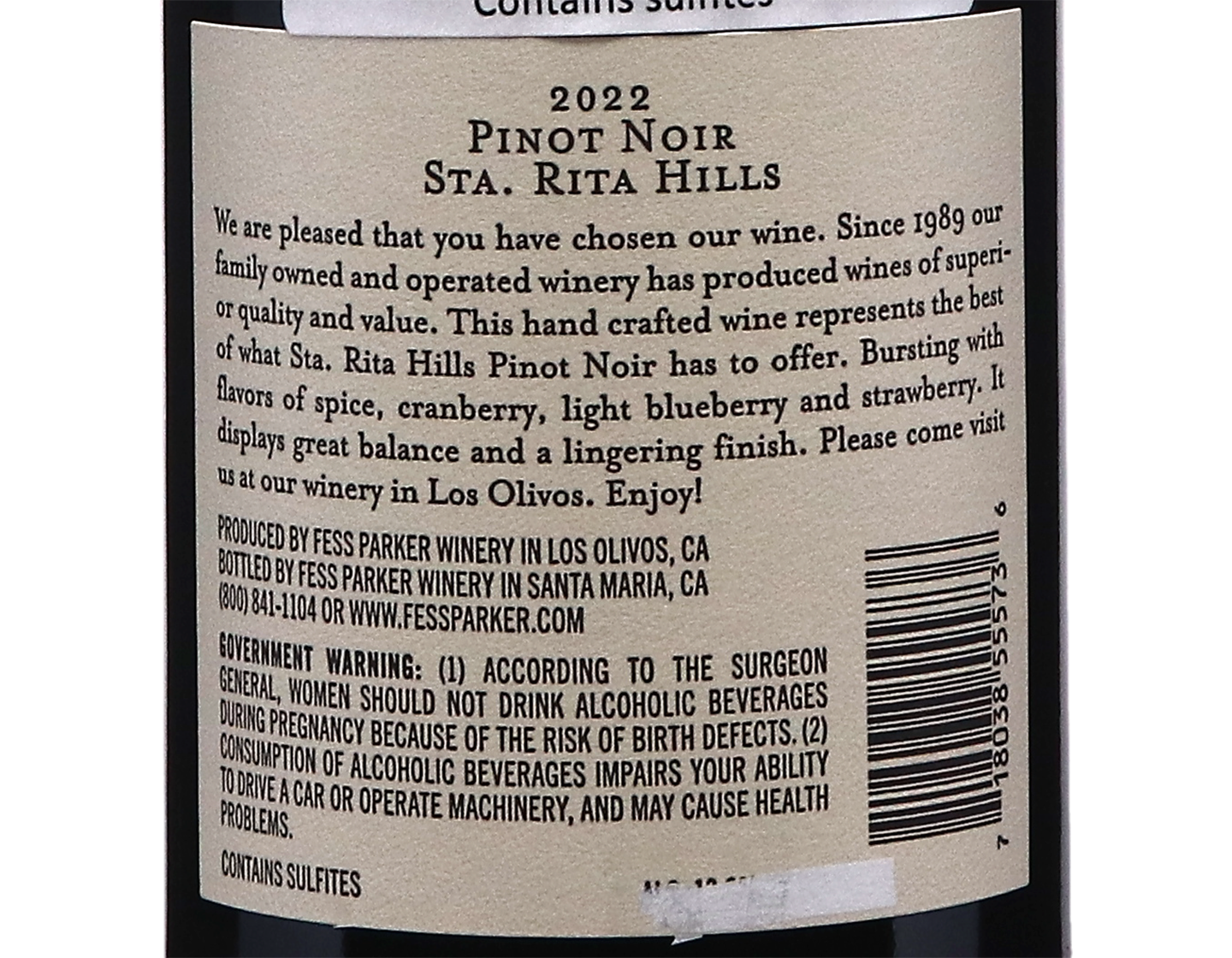 Fess Parker Sta Rita Hills Pinot Noir 2022