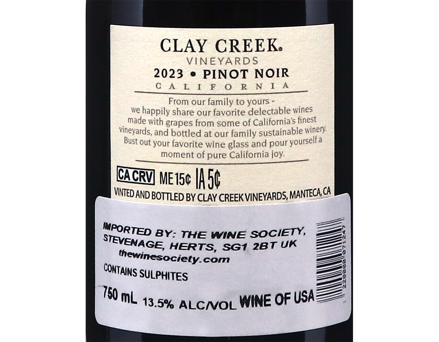 Clay Creek Vineyards California Pinot Noir 2023