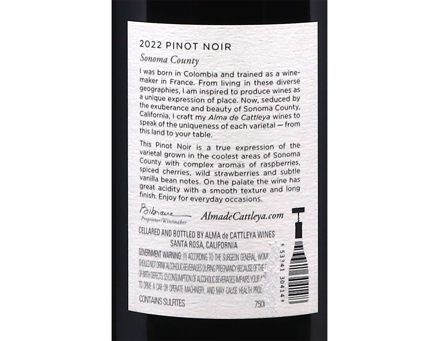 Alma de Cattleya Sonoma County Pinot Noir 2022