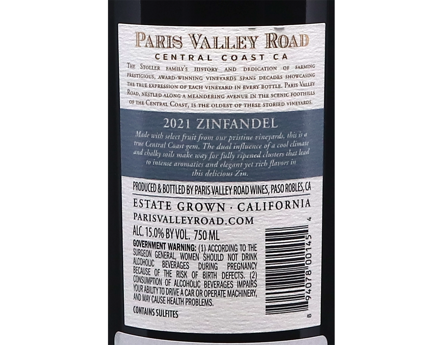 Paris Valley Road Califonian Zinfandel 2021