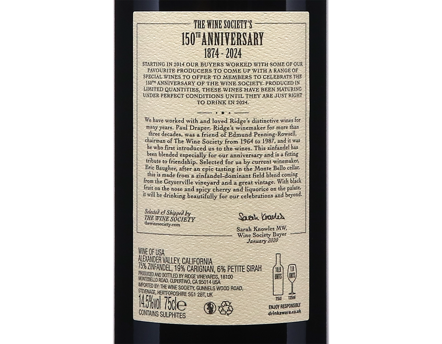 The Society's 150th Anniversary Geyserville Zinfandel 2019