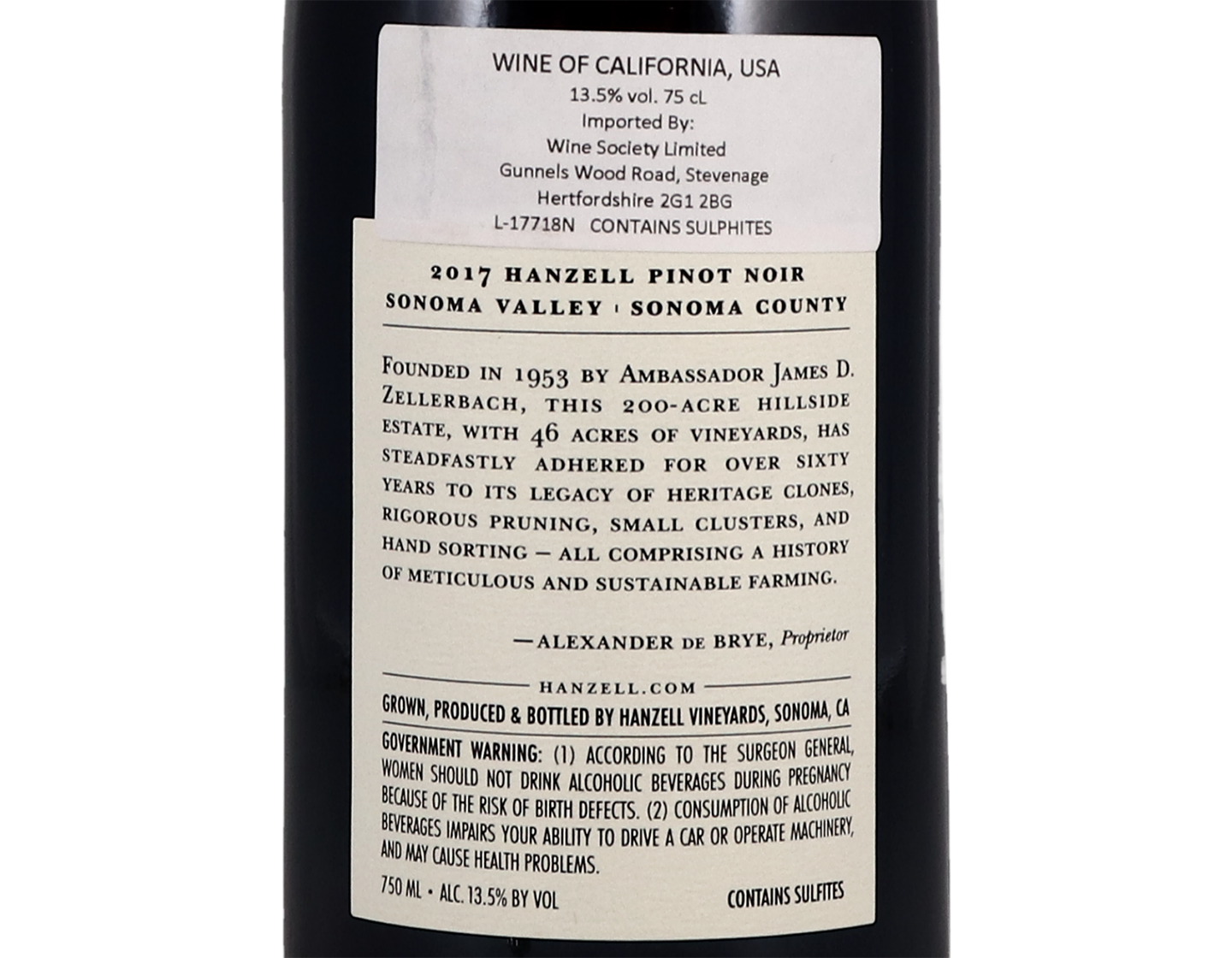 Hanzell Vineyards Sonoma County Pinot Noir 2017