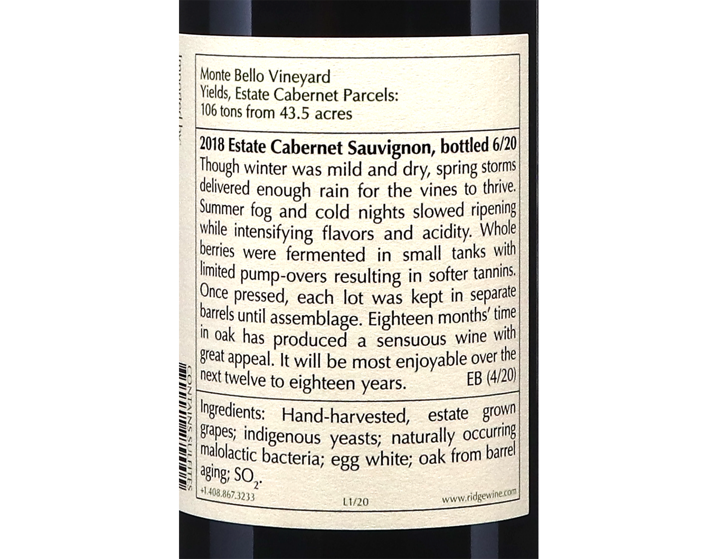 Ridge Estate Cabernet Sauvignon 2018