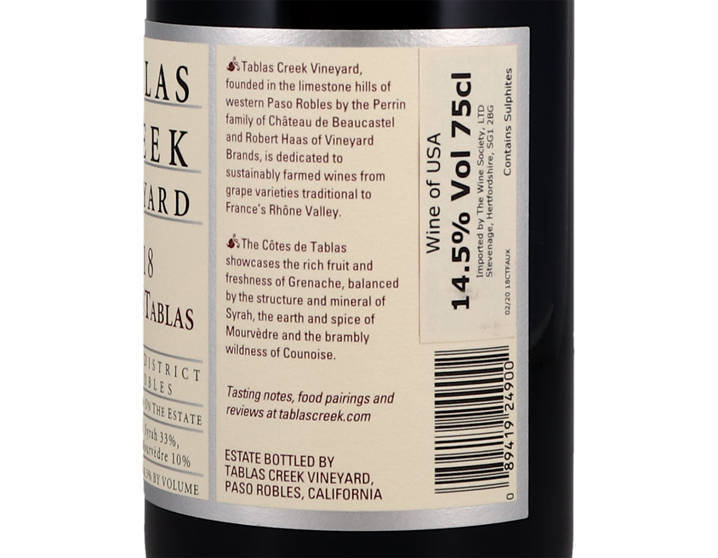 Tablas Creek Côte de Tablas Paso Robles 2018