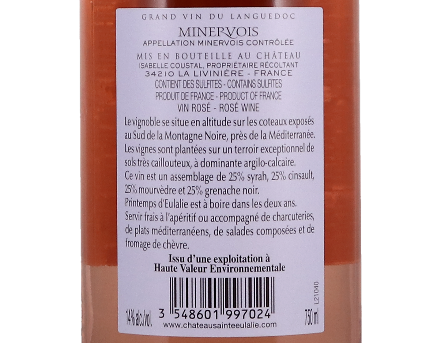 Minervois Chateau Sainte Eulalie Rose 2020