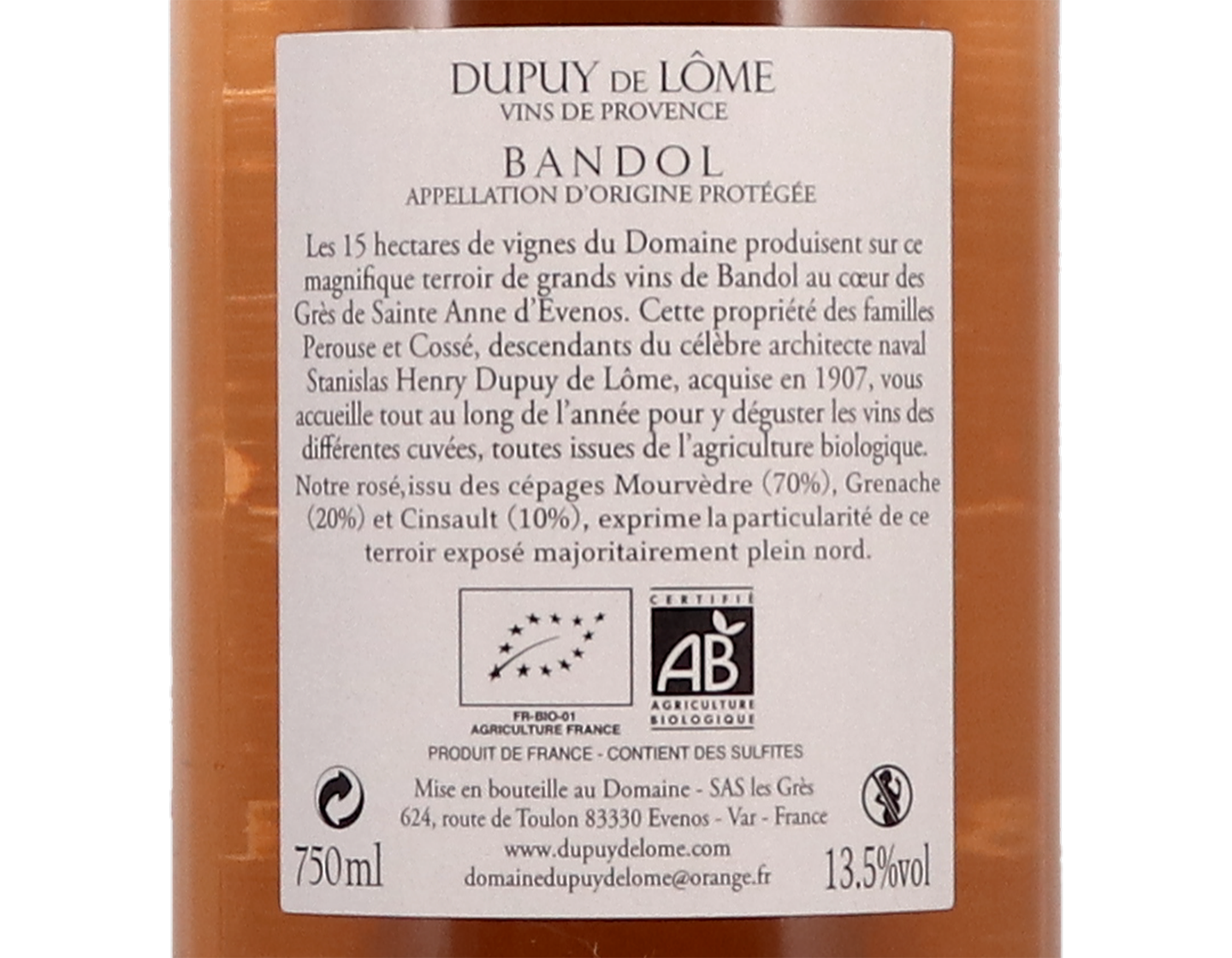 Bandol Rose Dupuy de Lome 2020
