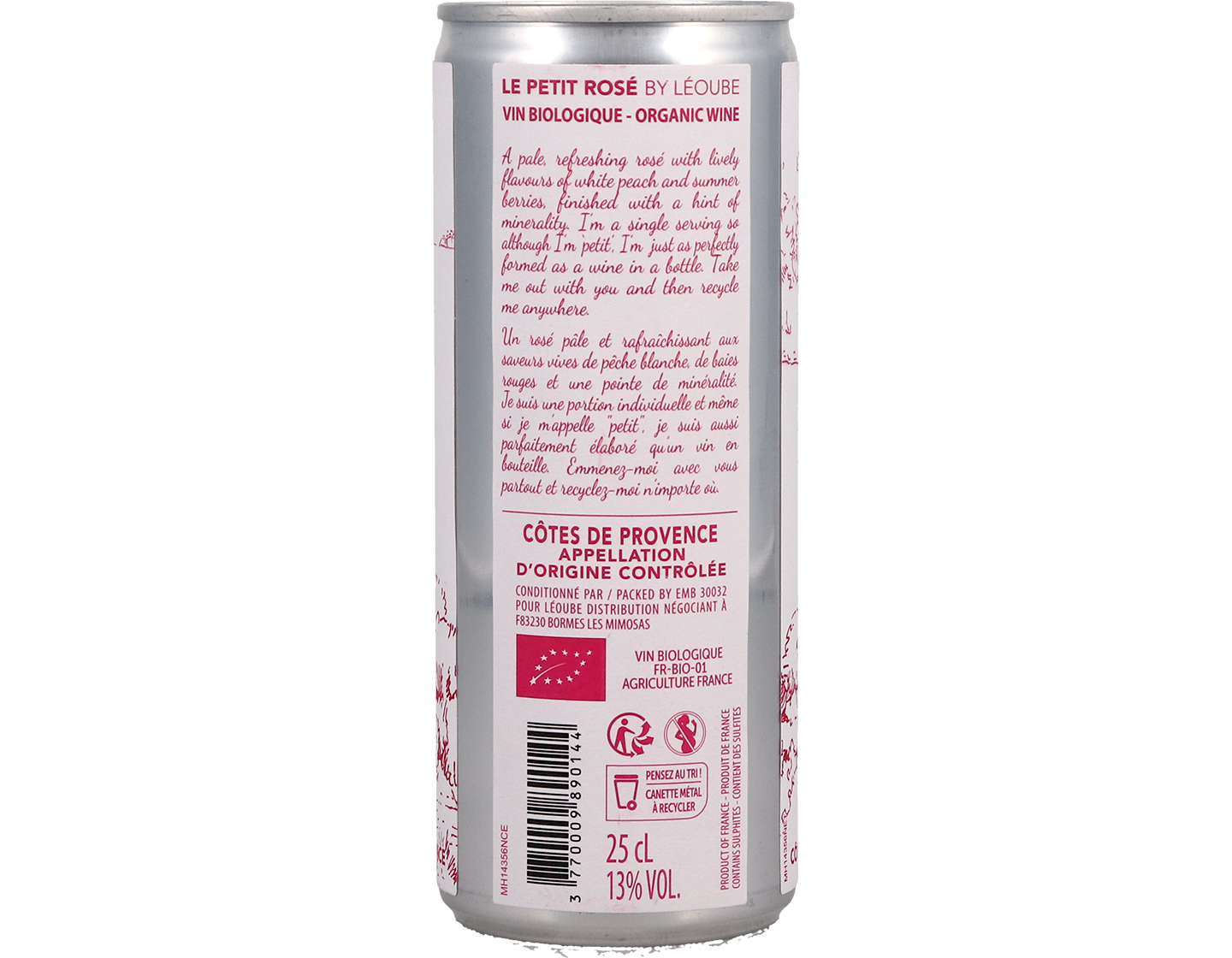 Le Petit Leoube Cotes de Provence Rose 250ml can ORGANIC