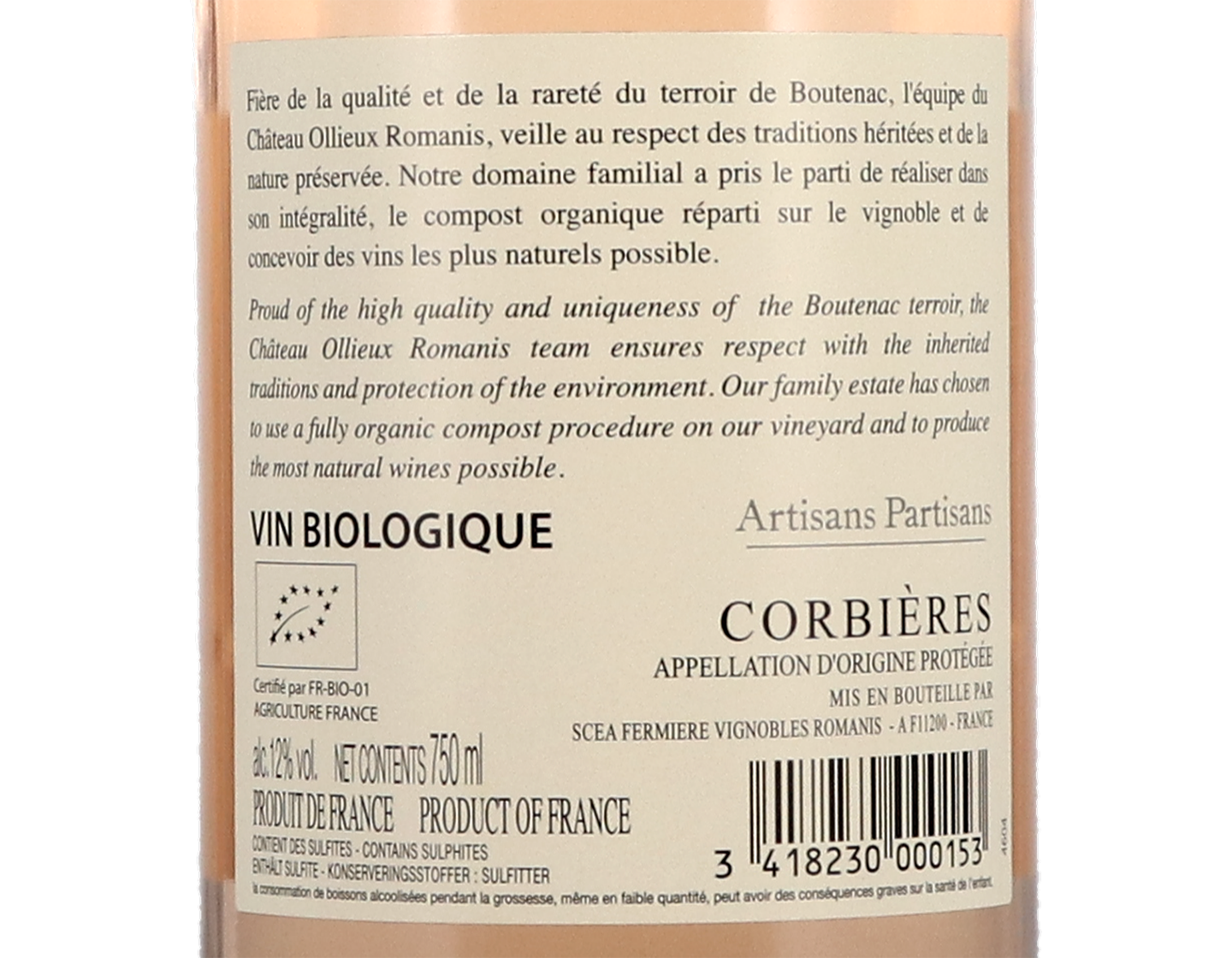 Corbieres Chateau Ollieux Les Romanis Rose 2022 ORGANIC