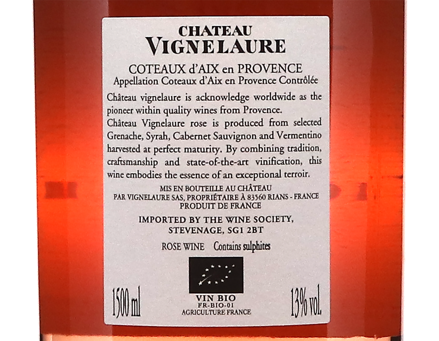 Magnum of Coteaux d Aix en Provence Rose Chateau Vignelaure 2023 ORGANIC