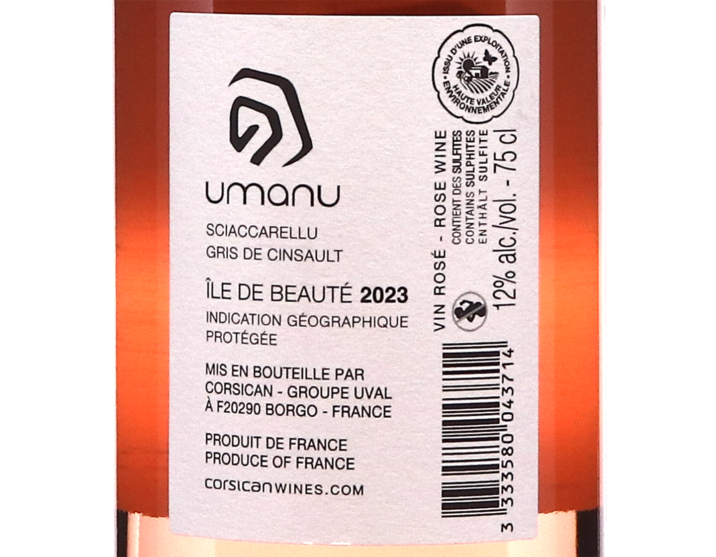 Umanu Rose Ile de Beaute Vignerons Corsicans 2023