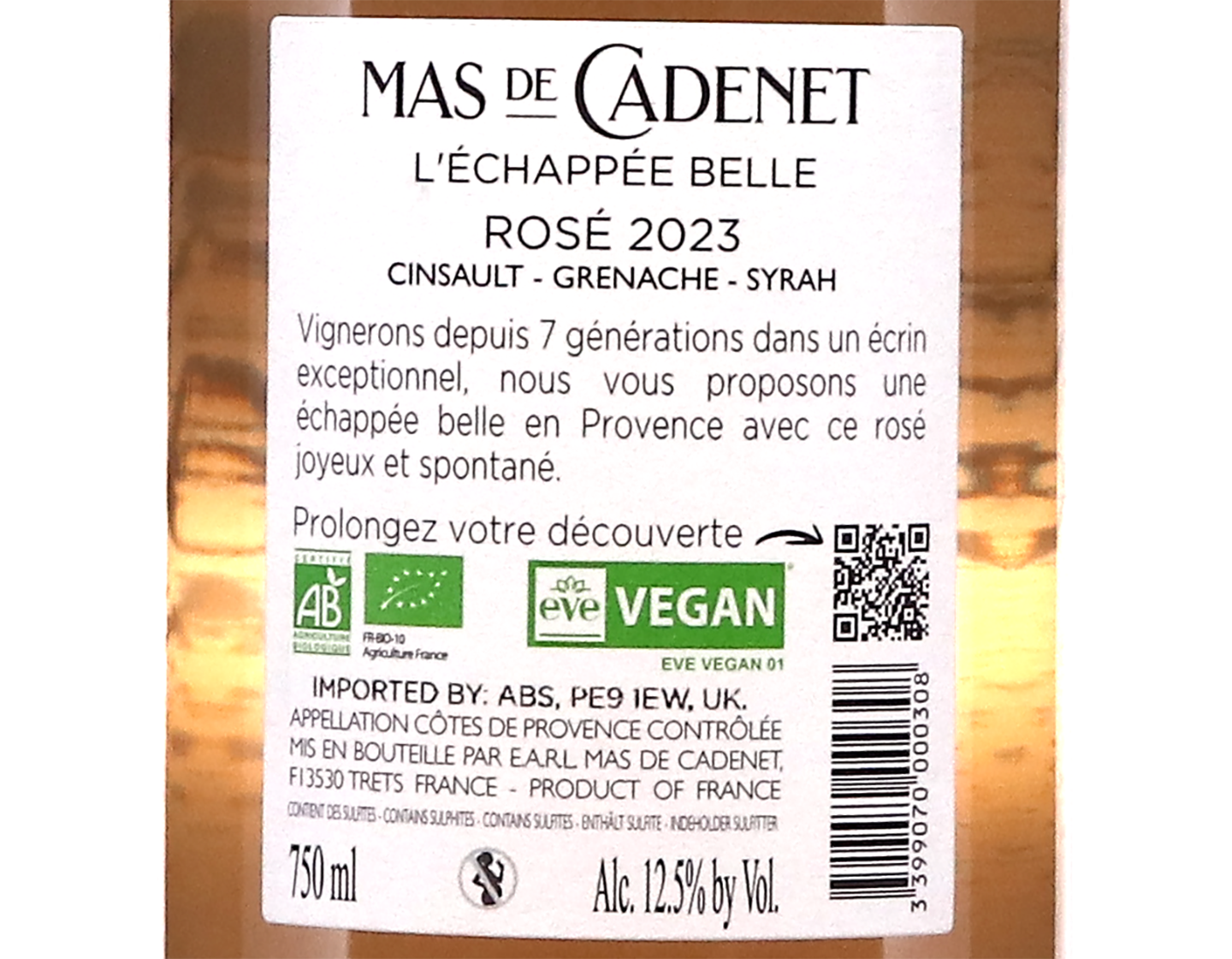 Cotes de Provence Rose L Echappee Belle Mas de Cadenet 2023 ORGANIC2020