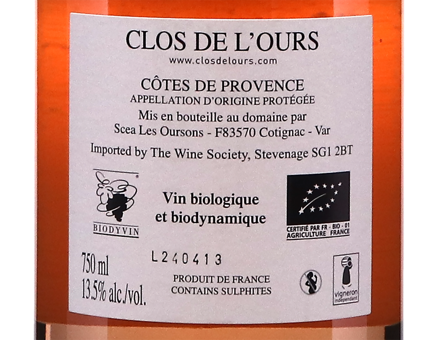 Cotes de Provence Rose Clos de l Ours 2023