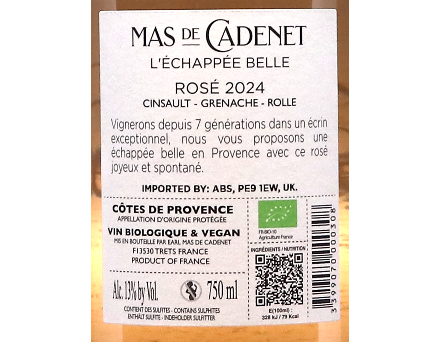 Vmv Rose Côtes de Provence Rosé L'Echappée Belle, Mas de Cadenet 2024