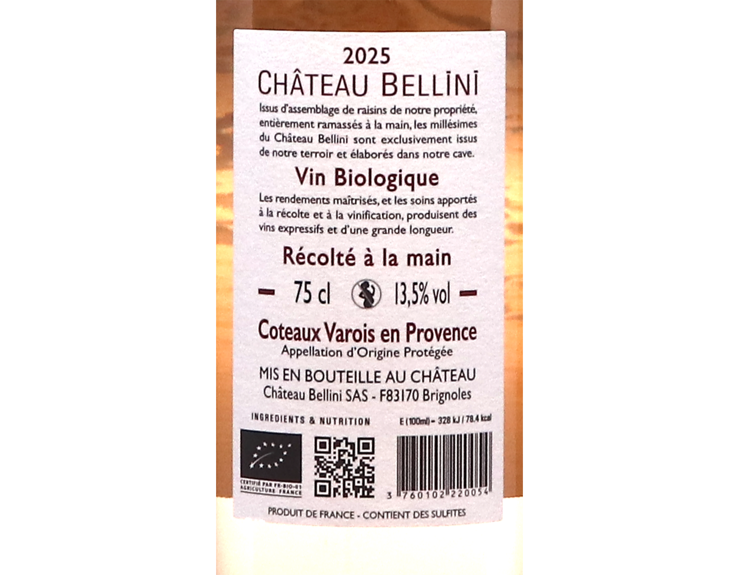 Coteaux Varois en Provence Rose Chateau Bellini 2025 ORGANIC