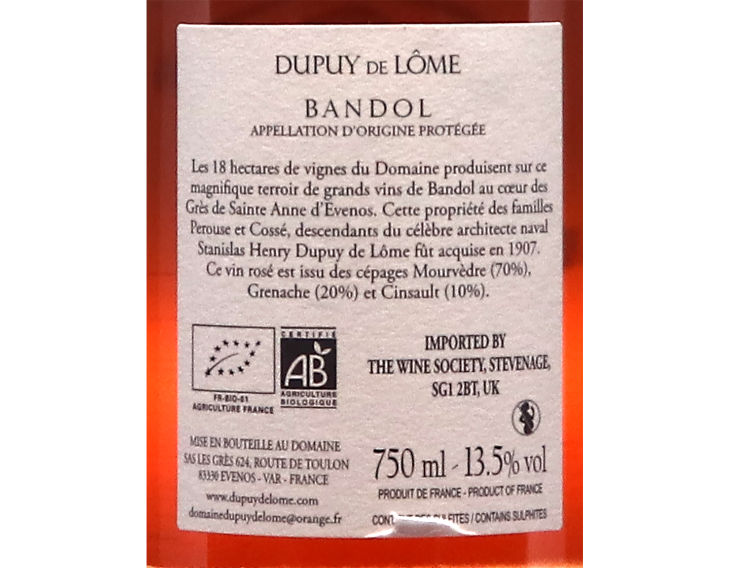 Bandol Rose Dupuy de Lome 2025