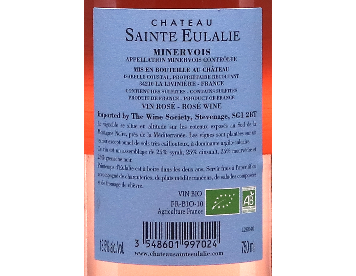Minervois Rosé, Château Sainte Eulalie 2025
