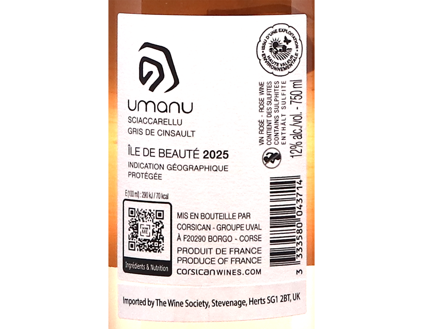 Umanu Rosé, Ile de Beauté, Vignerons Corsicans 2025