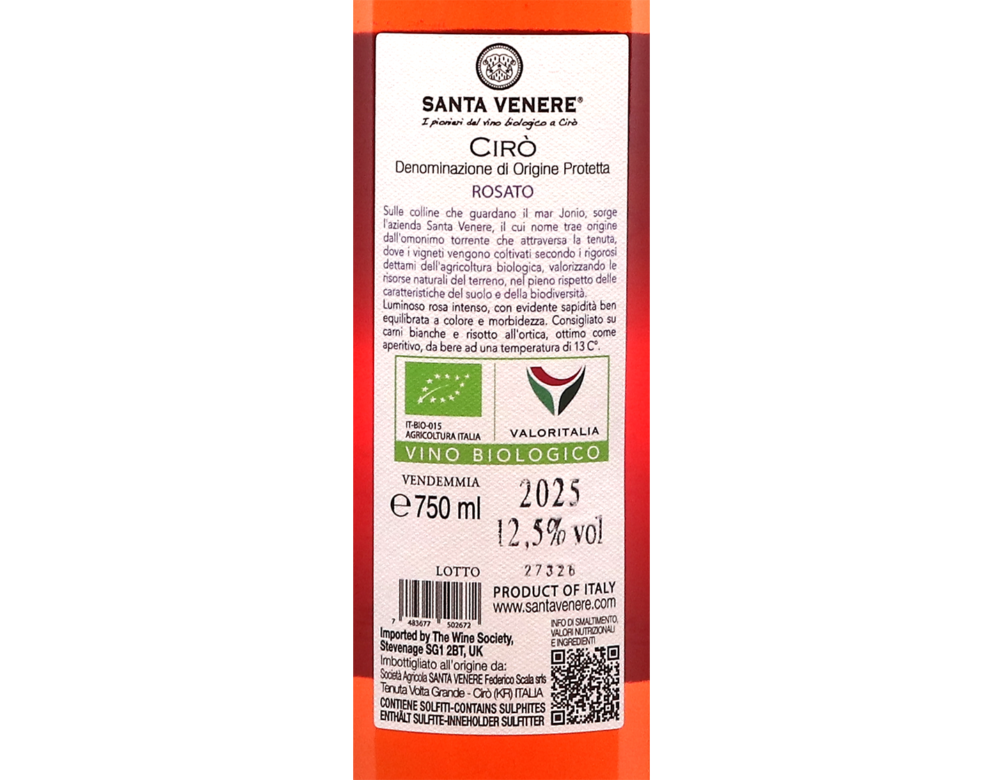 Ciro Rosato Gaglioppo Santa Venere 2025 ORGANIC