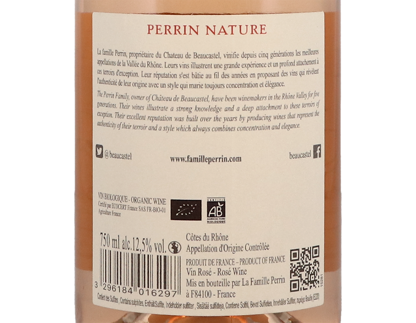 Cotes du Rhone Rose Nature Famille Perrin 2020 ORGANIC