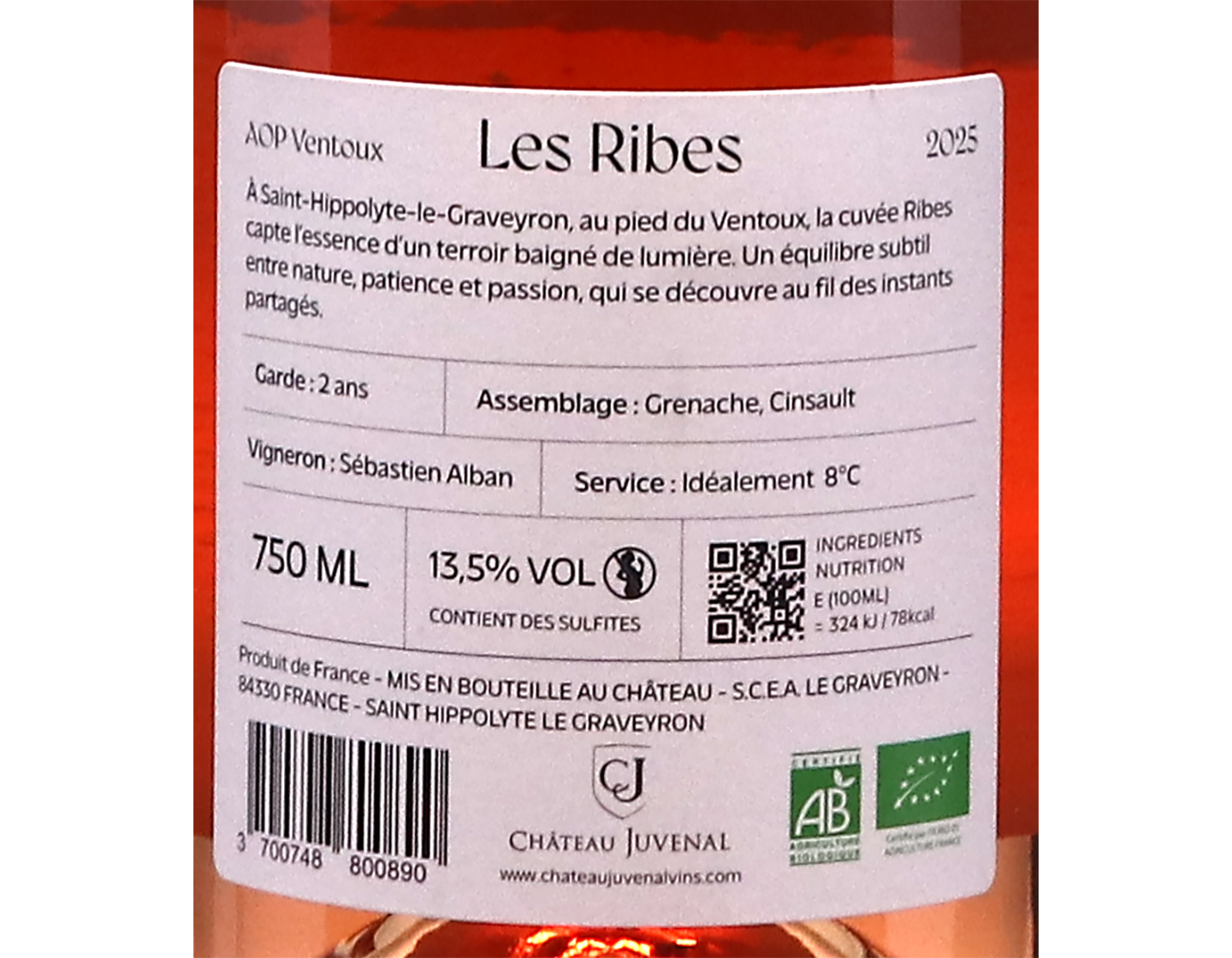 Ventoux Rose Ribes du Vallat Chateau Juvenal 2025 ORGANIC