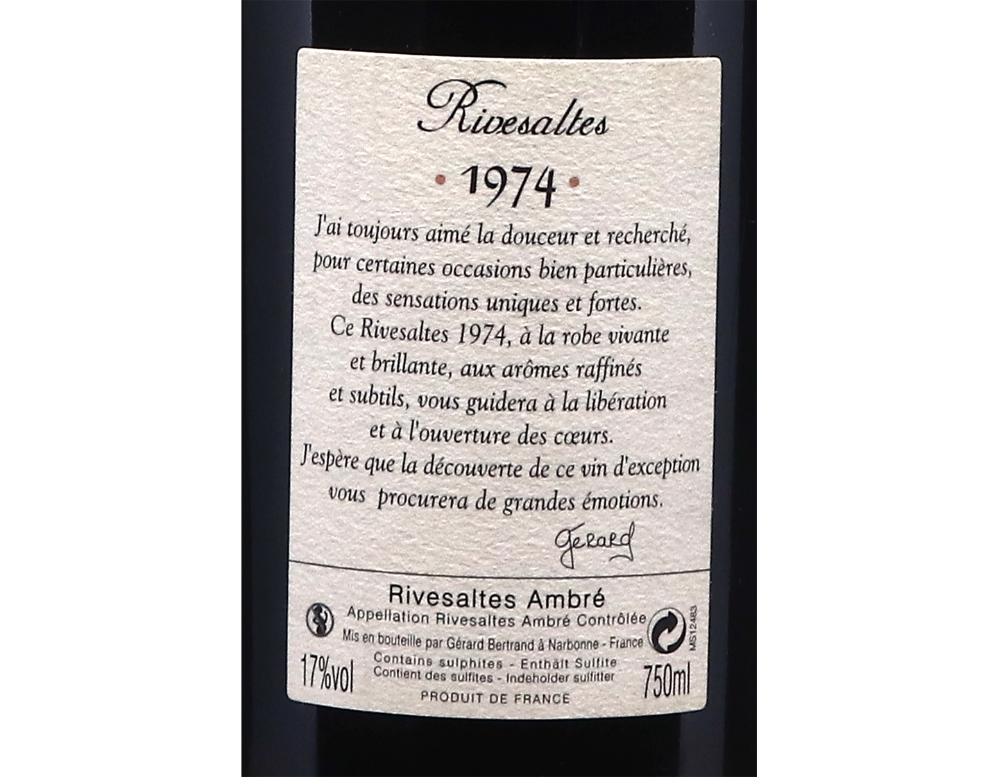 Rivesaltes Ambre Gerard Bertrand 1974