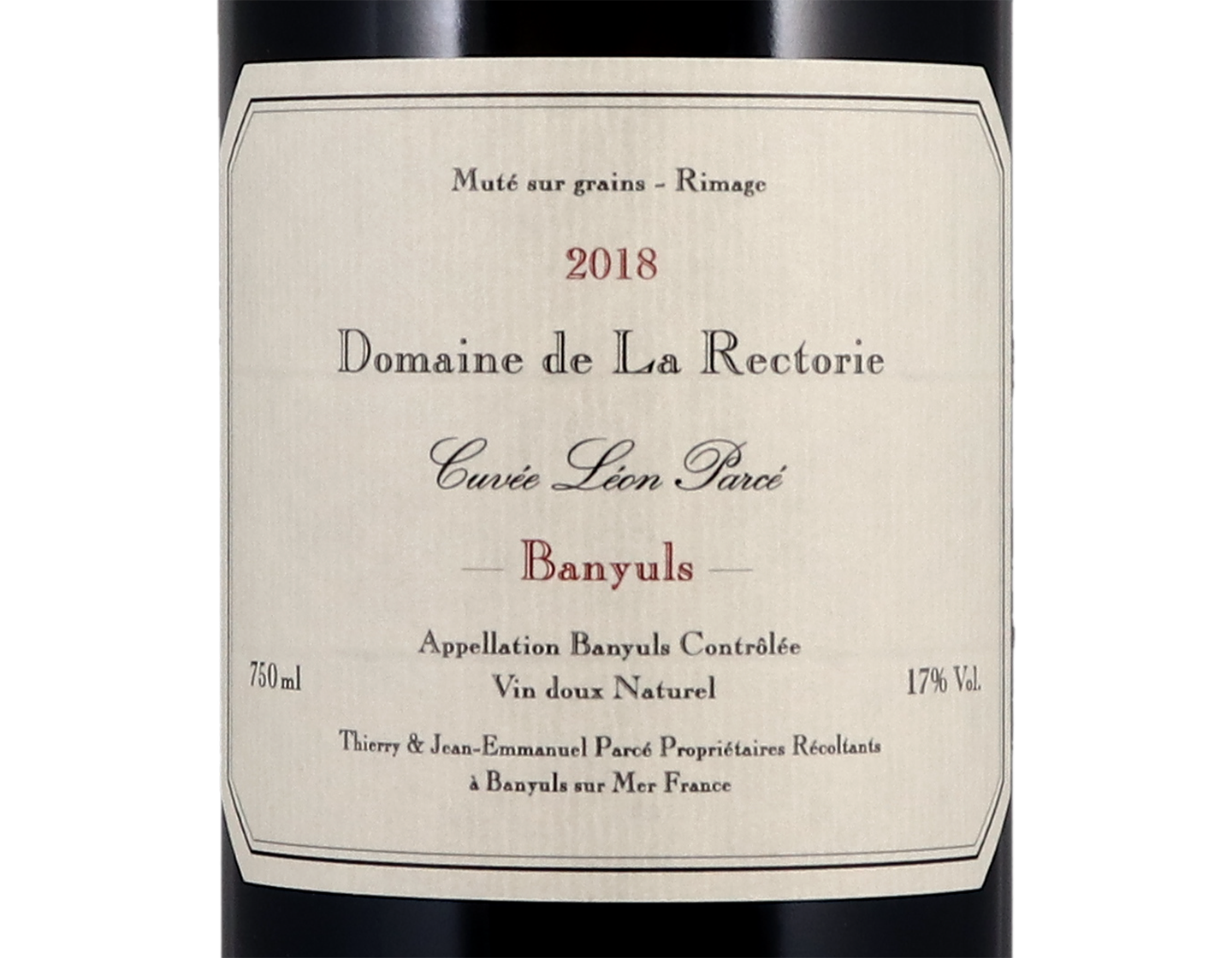 Banyuls Cuvée Léon Parcé, Domaine de la Rectorie 2018 50cl