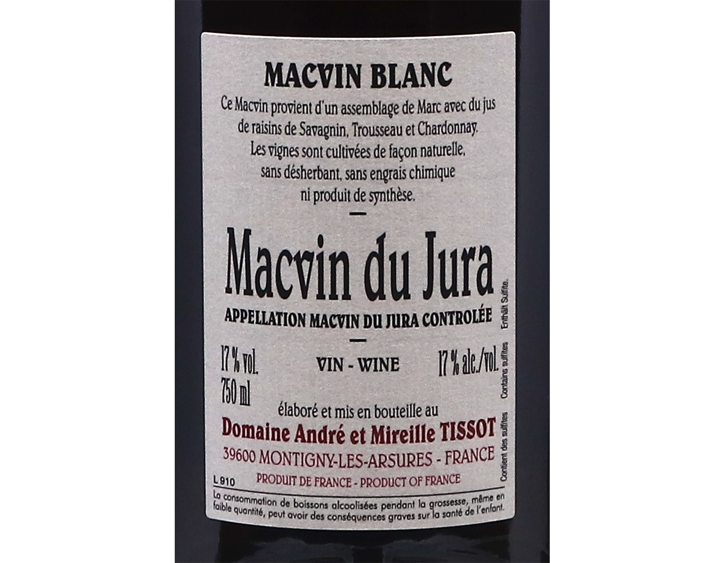 Macvin du Jura Blanc Stephane and Benedicte Tissot NV