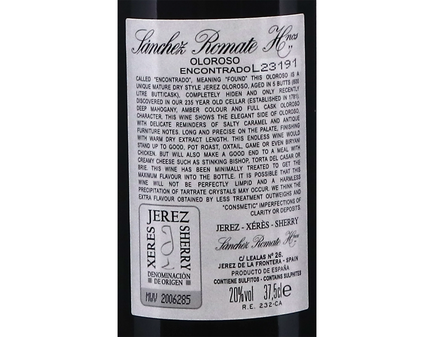 Half Bottle Sanchez Romate Oloroso Encontrado