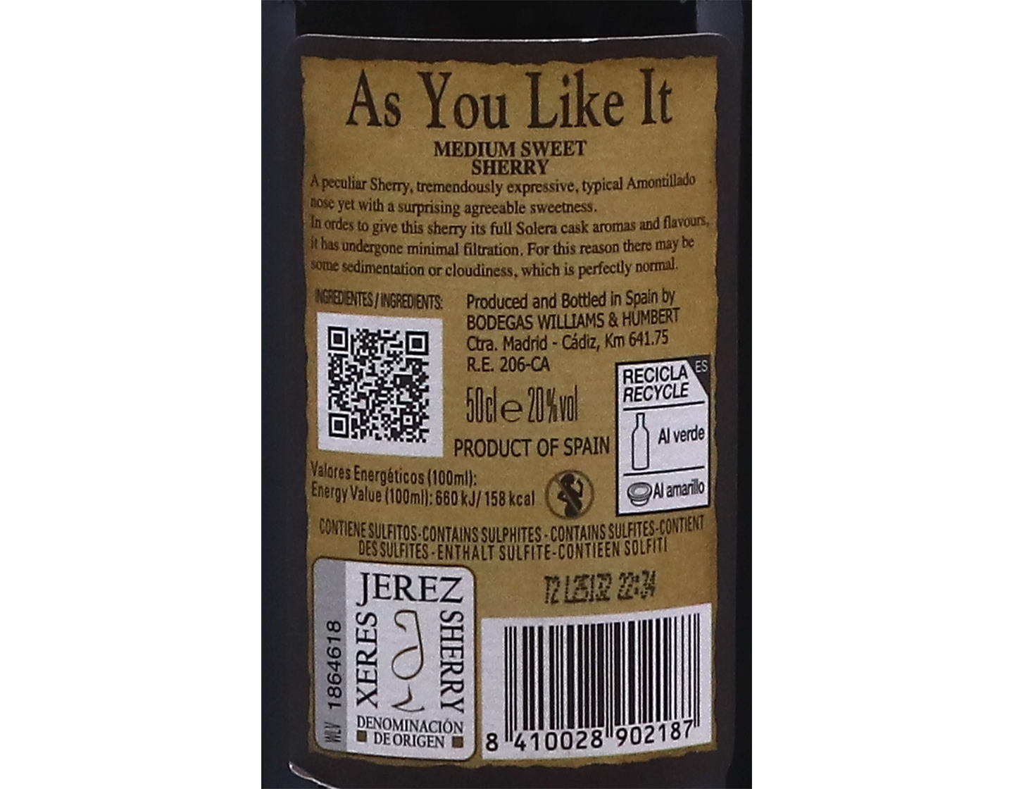 Williams & Humbert As You Like It Amontillado Medium Sweet 50cl