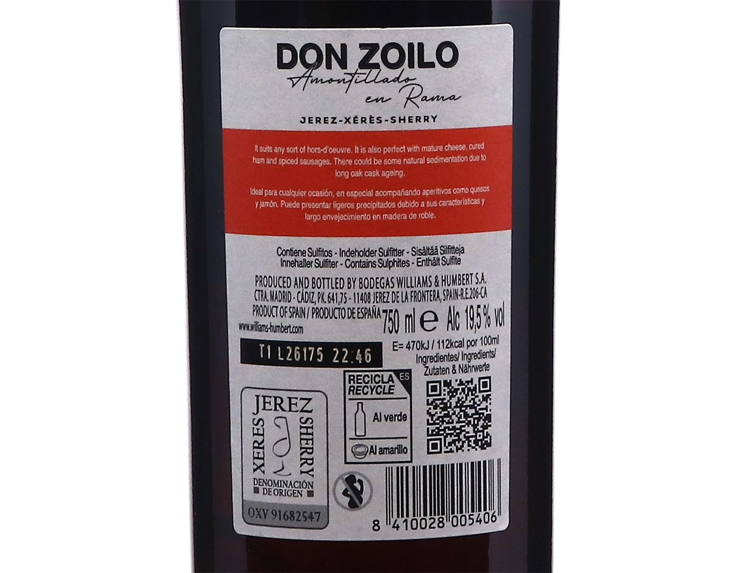Don Zoilo Collection Dry Amontillado 15 Years Old, Williams & Humbert