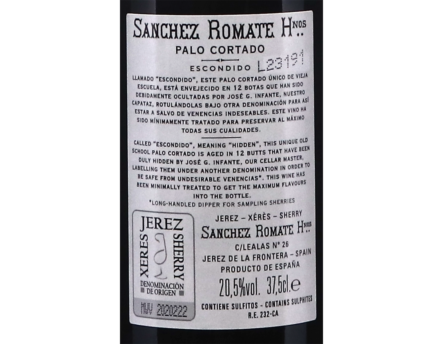 Half bottle of Sanchez Romate Palo Cortado Escondido