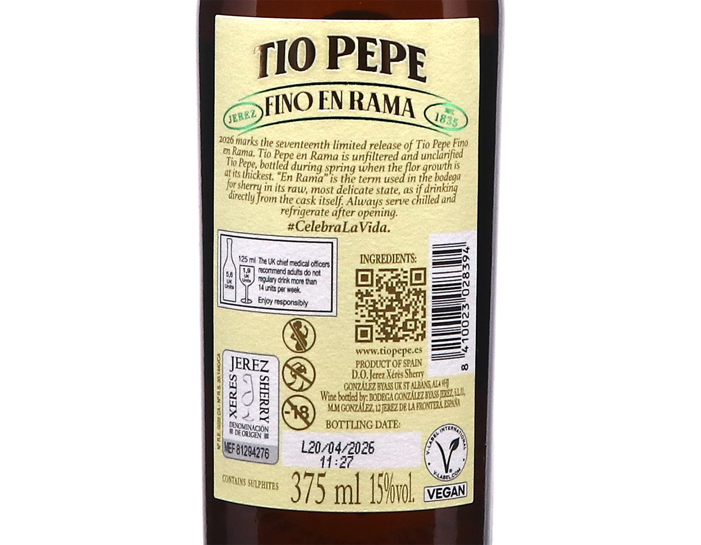 Half bottle of Tio Pepe Fino en Rama 2026 bottling