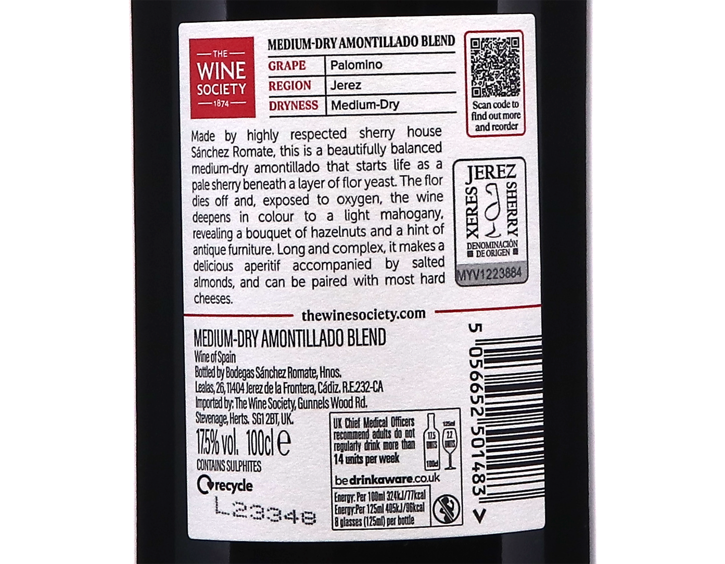 Litre of The Society's Medium Dry Amontillado Blend 17.5%