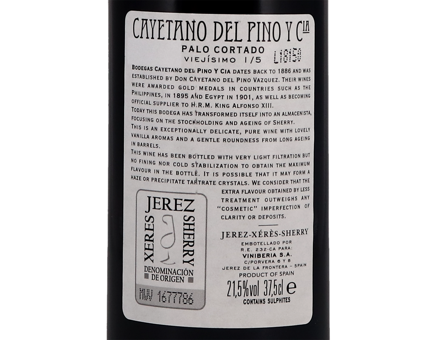 Half bottle of Cayetano del Pino Palo Cortado Viejisimo 15