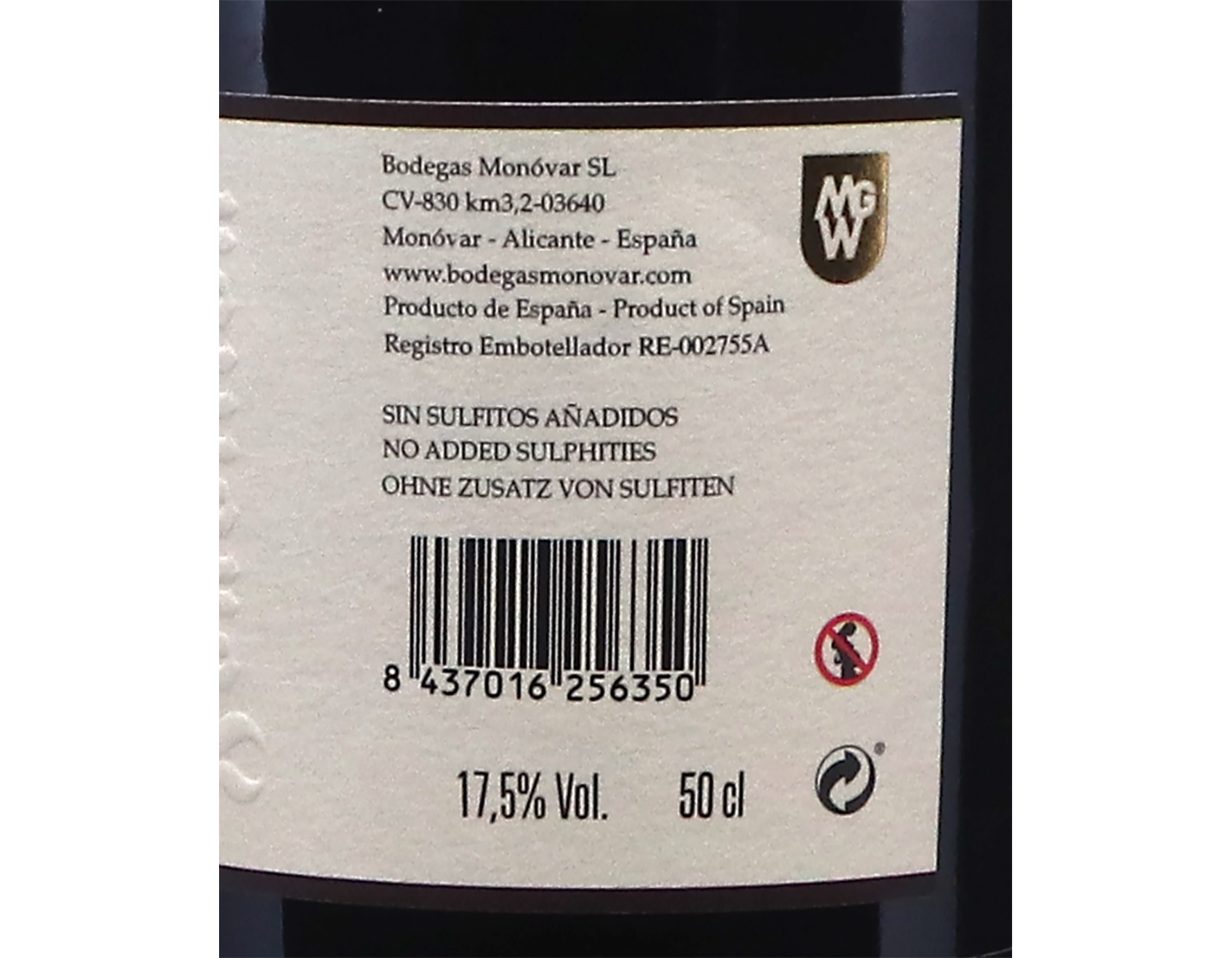 Monovar Fondillon 1996 50cl