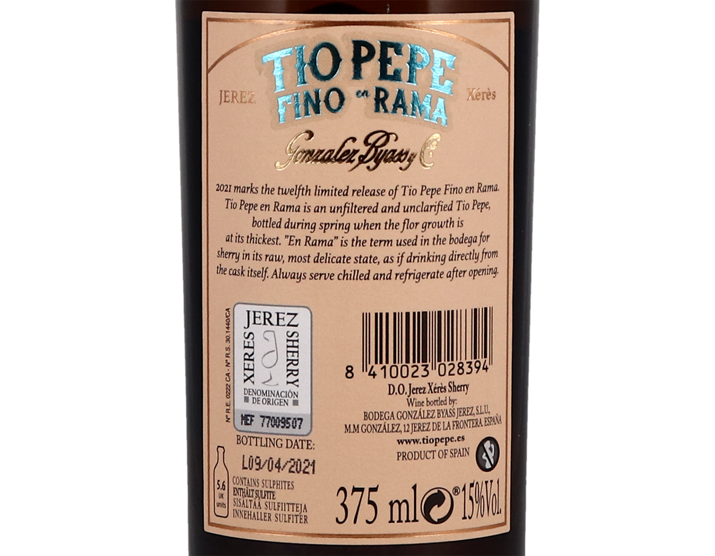 Half bottle of Tio Pepe Fino 'En Rama' (2021bottling)