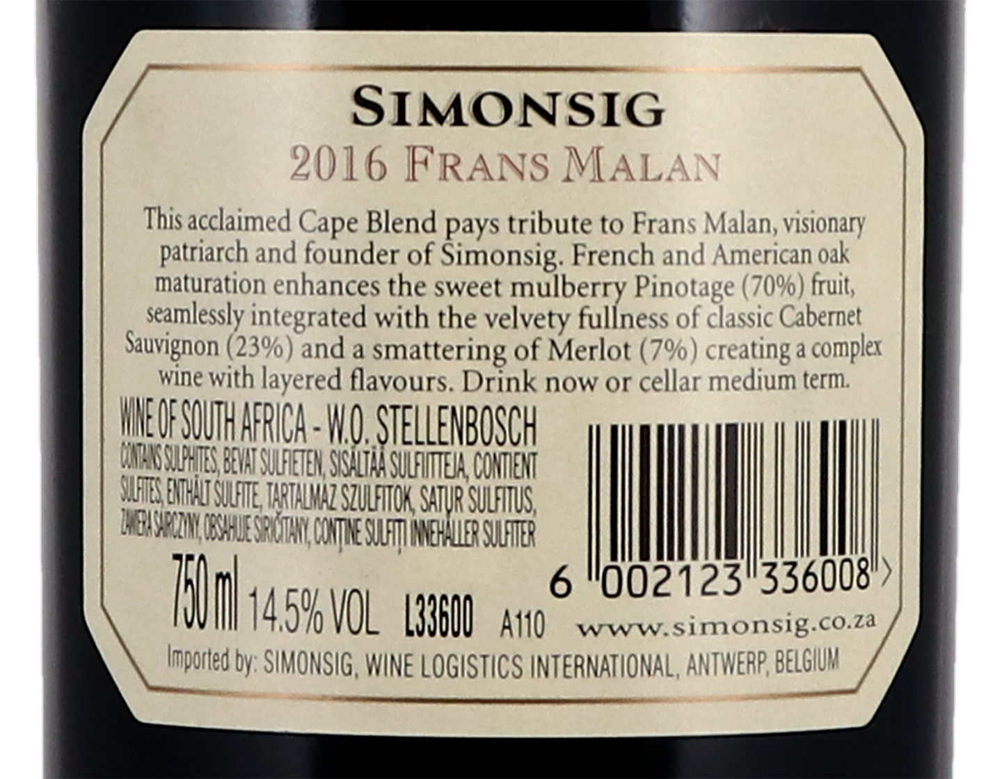 Simonsig Frans Malan Cape Blend Stellenbosch 2016