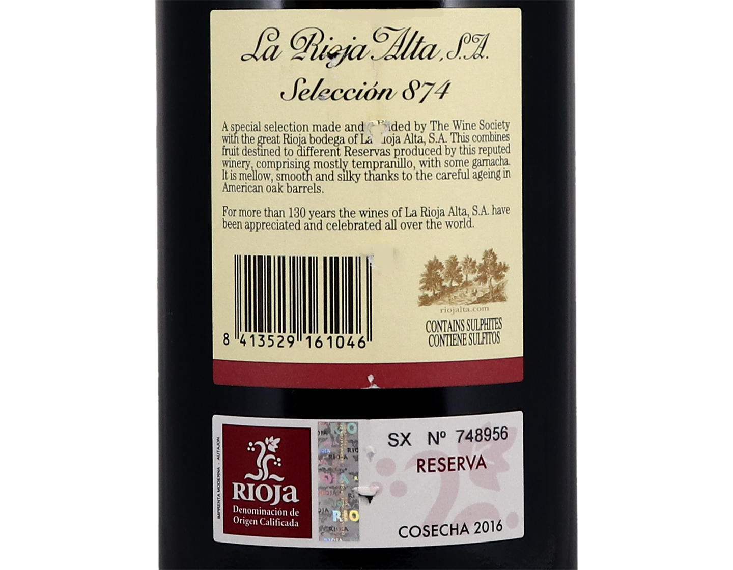La Rioja Alta Seleccion 874 Reserva Rioja 2016