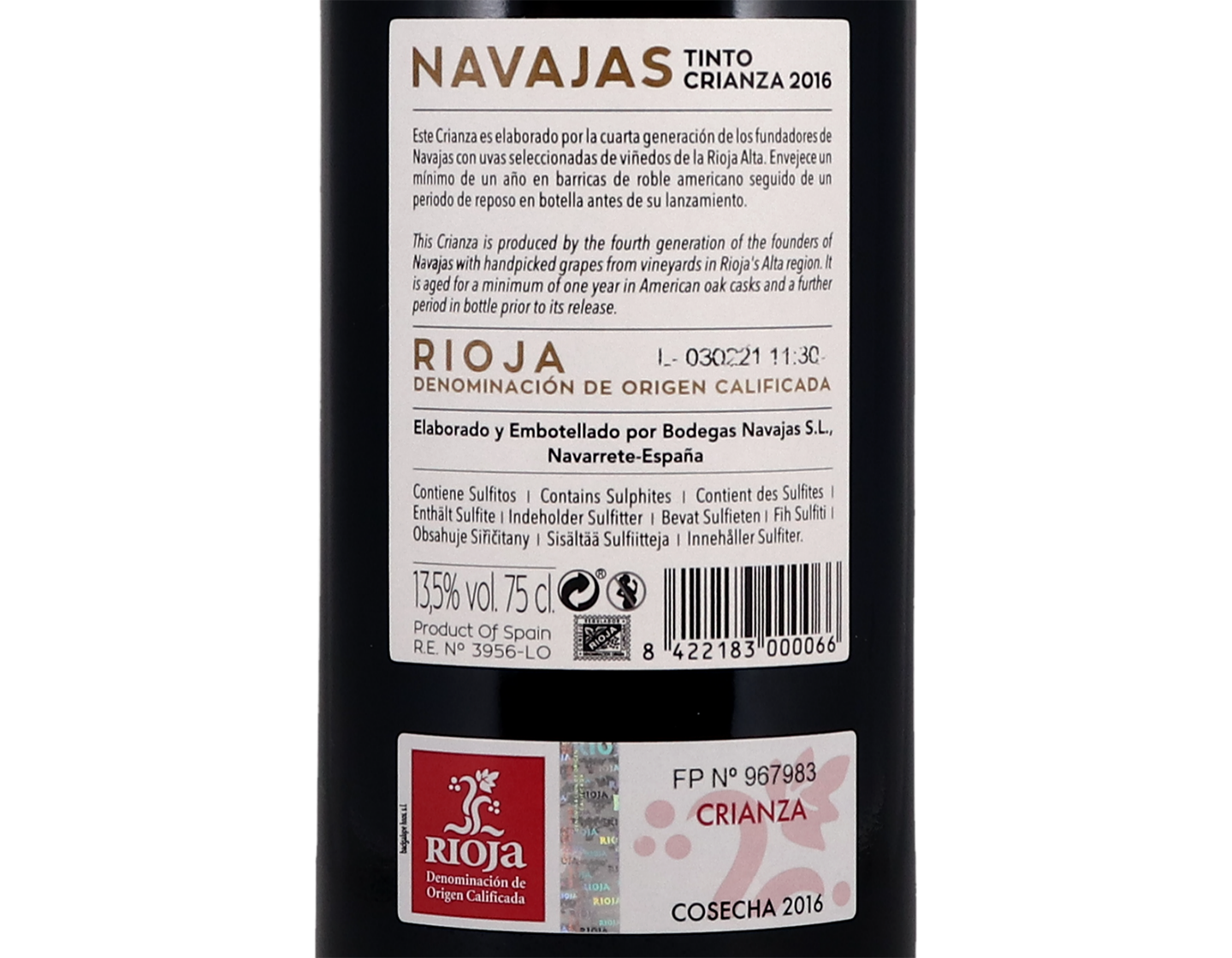 Navajas Crianza Rioja 2016